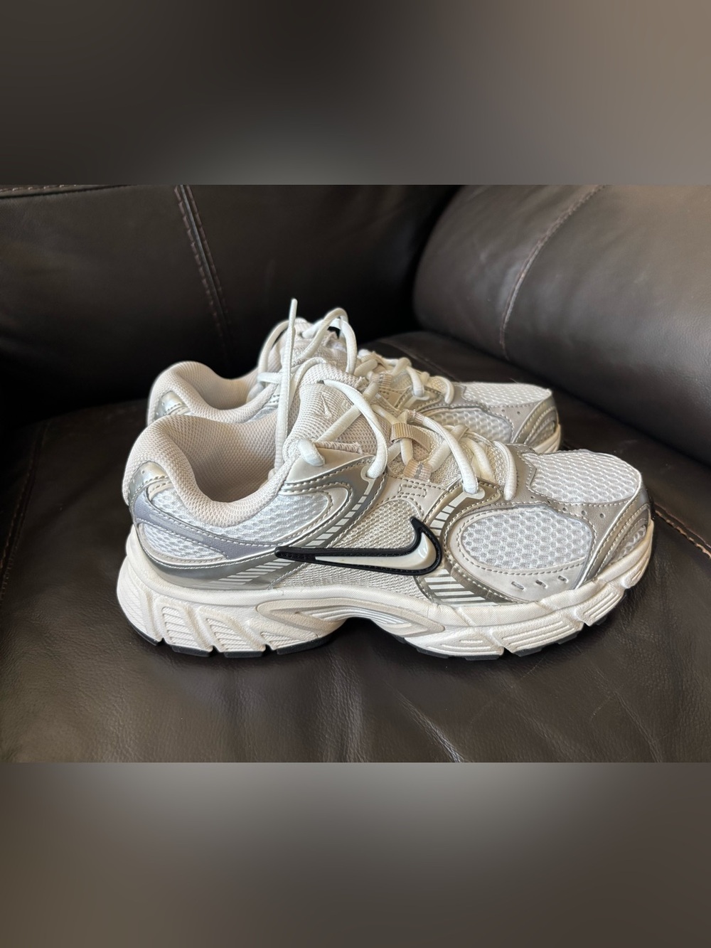 Nike White and Gray Swoosh Running Sneakers